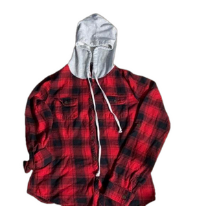 Red plaid hoodie with grey hood medium youth